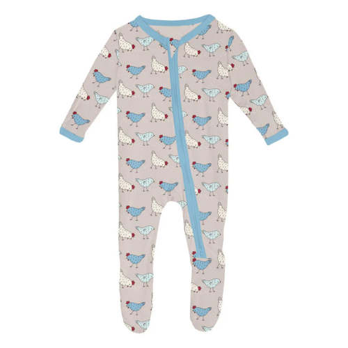 Kickee Pants Latte Chickens Footie with 2 Way Zipper