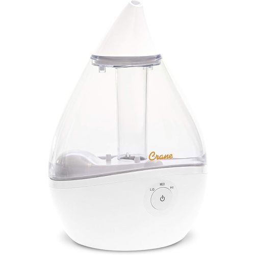 Crane Droplet Ultrasonic Small Air Humidifiers for Bedroom and Office, 0.5 Gallon Cool Mist Humidifier for Plants and Home, Humidifier Filters Optional, Clear and White
