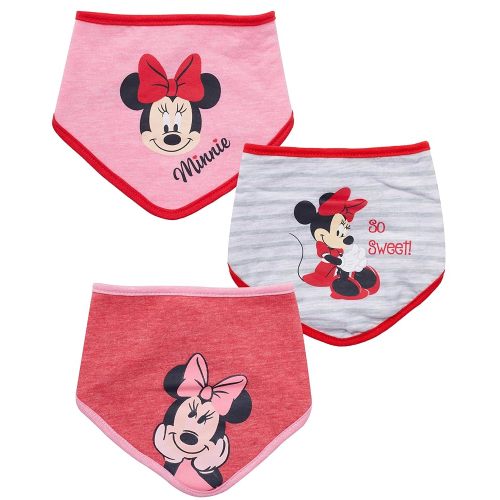 Disney Baby Girls' Bandana Bibs 3 Pack Set for Feeding, Teething, and Drooling, Red/Grey/Pink