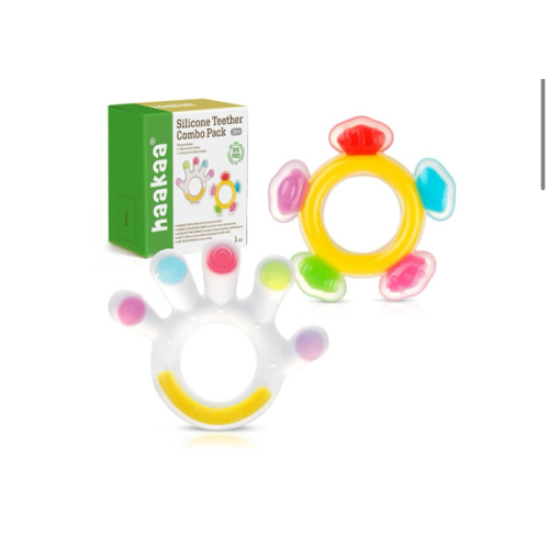 Haakaa Silicone Teether Combo - Baby Freezer Teething Toy - Soft Cold Teether - Soothe Teething Pain & Itching Gums - Perfect Size - Palm & Ferris Wheel Shape for 3M+ Babies BPA Free - 2 pk