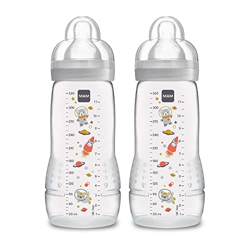 MAM Easy Active Baby Bottle, Fast Flow Skinsoft Silicone Nipple with Wide Neck Ergonomic Design, Easy to Hold BPA-Free Baby Bottles with Leak-Proof Caps for 4 Plus Months Baby
