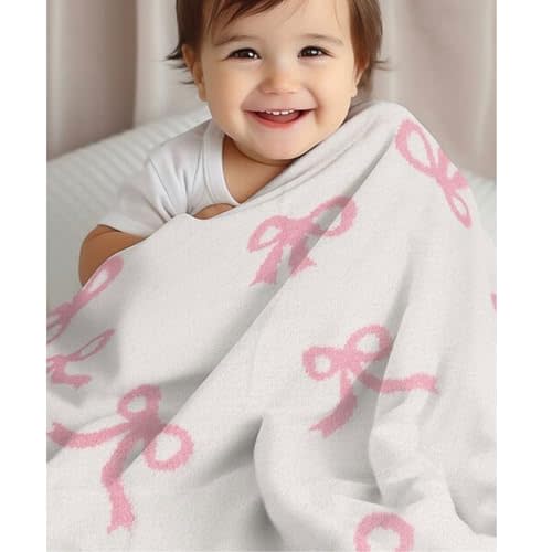 Luxape Bow Blanket Pink Bows Soft Throw Blanket Reversible Premium Cozy Fabric for Best Comfort - for Infant,Toddler,Newborn,Nursery,Girl,Throw,Crib,Stroller,Gift, (Pink Bows, 30x40 in)