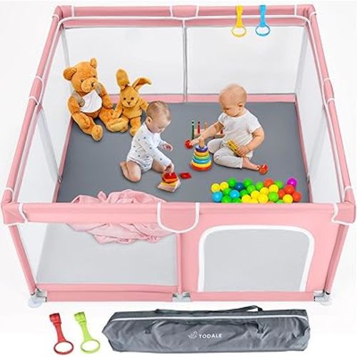 TODALE Playpen 50”×50” Pink Playpen for Babies and Toddlers, Safe & Sturdy, Small Baby Play Yard with Anti-Slip Base & Breathable Mesh- Indoor & Outdoor Baby Play Pen for Toddler & Infant