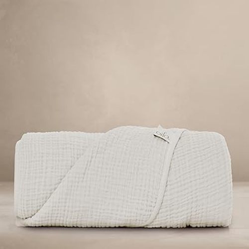 Oilo Premium Muslin Baby Blanket, Breathable 100% Organic Cotton 8-Layer Muslin, Machine Wash, Soft Large Receiving Blanket (45" x 60"), Heirloom Organic Collection, 'Eggshell' Creme Toddler Blanket