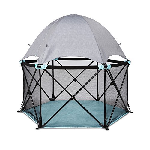 Summer Infant Pop ‘N Play Deluxe Ultimate Playard, Aqua Splash - Full Coverage Indoor/Outdoor Portable Play Pen with Fast, Easy and Compact Fold - Aqua Splash Deluxe - Solid