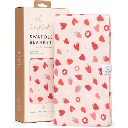 Copper Pearl Swaddle Blankets for Newborns | Soft Stretchy Receiving Blankets for Boys and Girls | Large 46 x 46 Inch Baby Blankets | Lightweight and Breathable Swaddles | Strawberry