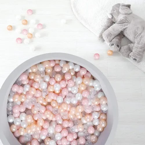 TRENDPLAY Pit Ball for Baby Toddlers, Pet Fun Toys for Ball Pool Play Pit Playpen, Indoor Outdoor Play with Storage Bag, Pack of 100, Pink+Gold+White+Transparent (ONLY Balls)