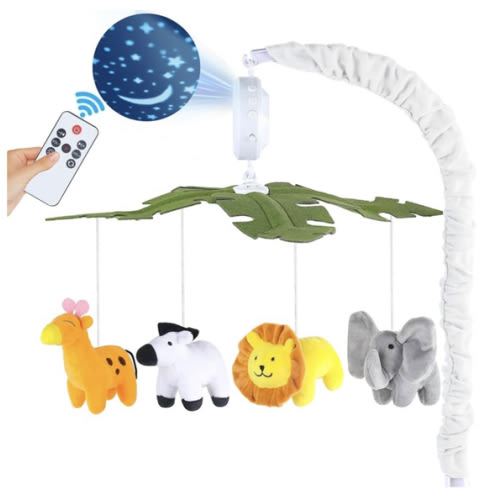 Baby Crib Mobile with Music and Lights, Mobile for Crib with Remote Control, Rotation, Starlight Projection, Crib Toys for Babies Boys Girls(Green)