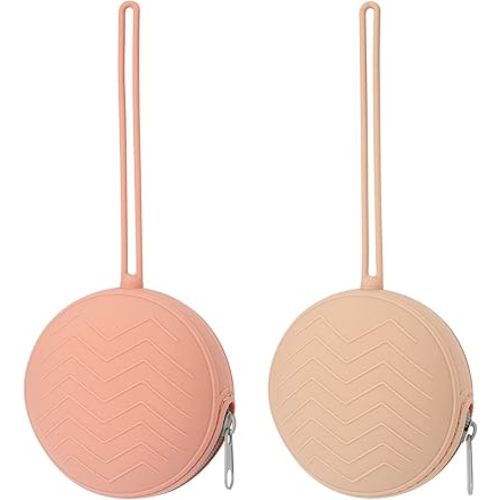 2 Pack Silicone Pacifier Holder Case, BPA Free Newborn Baby Pacifiers Silicone Pouch for Boys & Girls, Portable Silicone Pacifier Container Case (Muted, Apricot)