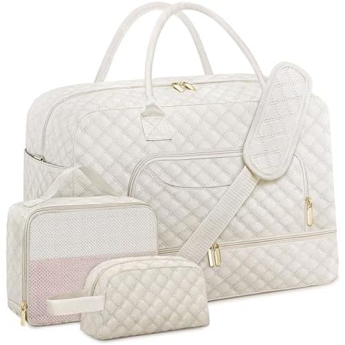 Extra Large Travel Duffle Bag, Weekender Bag for Women with Shoe Compartment, Personal Item Travel Gym Bag with Wet Pocket, Carry on Overnight Bag for Airplanes Hospital Pink
