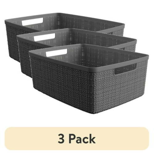 (3 pack) Curver Jute Medium Grey Plastic Storage Basket
