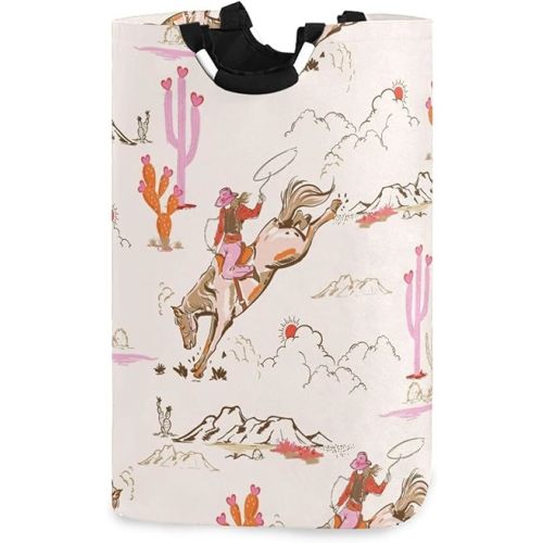 xigua Cute Rodeo Cowgirl Large Laundry Hamper with Handle, Foldable Clothes Hamper Collapsible Storage Basket for Toys and Clothes Organization in Bedroom, Bathroom, and Laundry Room