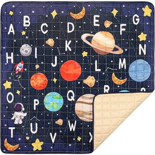 Baby Play Mat for Floor, GFU Non-Slip 50x50 Playpen Mat, Thick One-Piece Crawling Mat Blue, Infants Playmat Foldable and Machine Washable for Boys