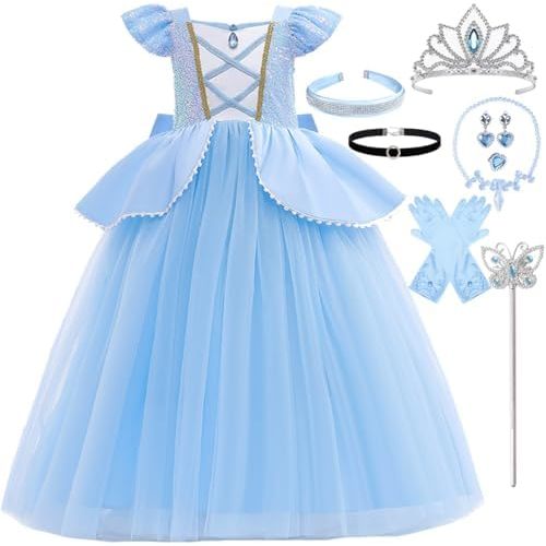 iTVTi Princess Blue Dress for Girls Kids Cosplay Costume Carnival Halloween Party Outfit