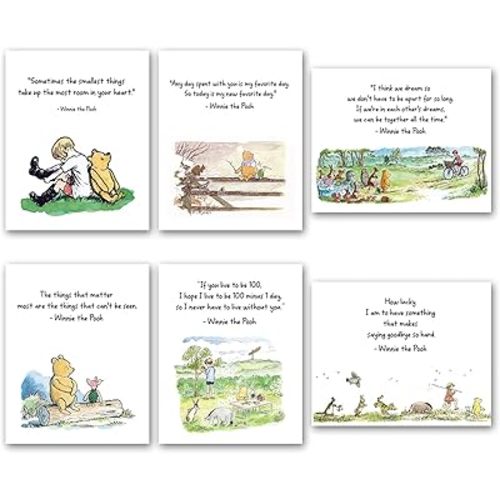 Winnie the Pooh Wall Decor Classic winnie the pooh Poster Prints for nursery decor baby shower Decoration Inspirational Room Decor for Kids Bedroom Playroom - 8'' X 10'' Set of 6 (Unframed 29)