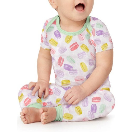 Baby Print Fitted Stretch Organic Cotton Two-Piece Pajamas, 9-12M, Delice Les Macarons