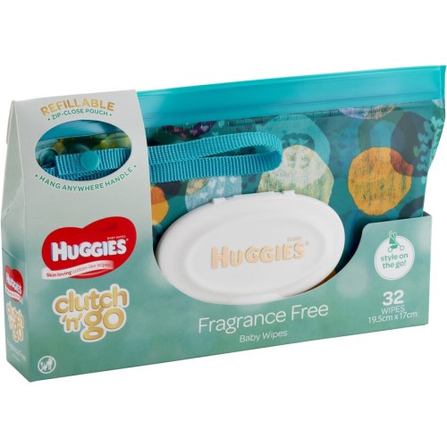 Huggies Baby Wipes Refillable Clutch N' Go 32 Wipes  | BIG W