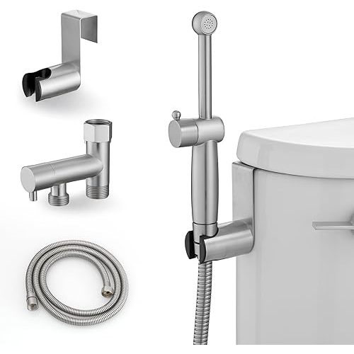 Brass Handheld Bidet Sprayer for Toilet Brushed Nickel Handheld Bidet Sprayer Attachment for Toilet with Adjustable Pressure Control Cloth Diaper Sprayer Bathroom Hand Held Jet