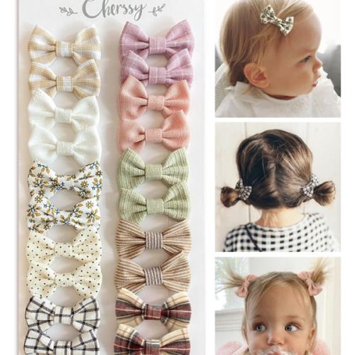 Baby Girls Hair Bow Clips, 20pcs Boutique Cotton Fully Lined Hair Pins, Non Slip Baby Barrettes Accessories for Infants Toddlers Fine Hair by Cherssy
