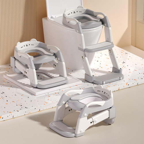 Soluxeo 3-In-1 Potty Training Seat, Height Adjustable Toddler Toilet Seat with Splash Guard and Anti-Slip Steps, Foldable Upgrade Toilet Seat for Kids Boys Girls, Gray&White