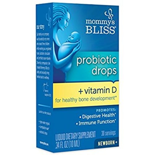 Mommy's Bliss Baby Probiotic Drops + Vitamin D - Diarrhea, Gas, Constipation, Colic Symptom Relief - Newborns and Up - Natural, Flavorless, 0.34 Oz