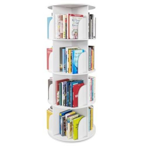 Rotating Bookshelf, Vertical 360° Spinning Shelf Organizer, Space-Saving Round Tower, White-SpaceAid