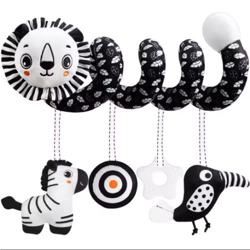 Newborns Spiral Hanging Activity Stroller Toy Baby Carseat Toy Black & White Lion Koala Rattle for Crib Mobile Sensory Toy Gift - AliExpress