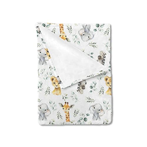 HawSkgFub Safari Jungle African Animal Eucalyptus Leaf Baby Blanket Boys Gift, Elephant Giraffe Zebra Lion Flannel Fleece Nursery Bed Blankets, Lightweight Newborn Infant Crib Toddler Bedding 40 x 50