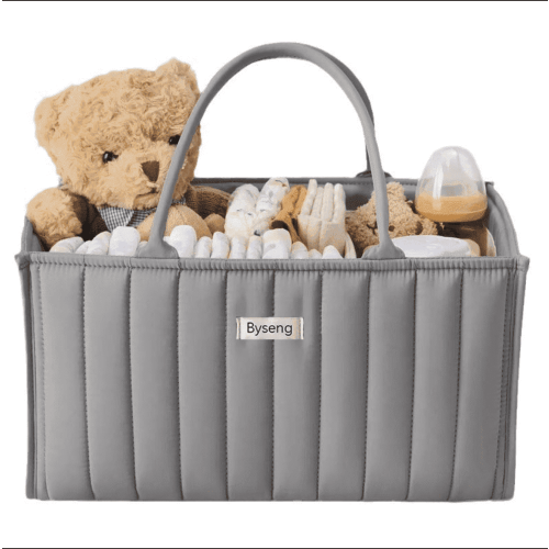 Byseng Baby Diaper Caddy, Nursery Storage Bin And Car Organizer For Diapers And Baby Wipes (Gray)