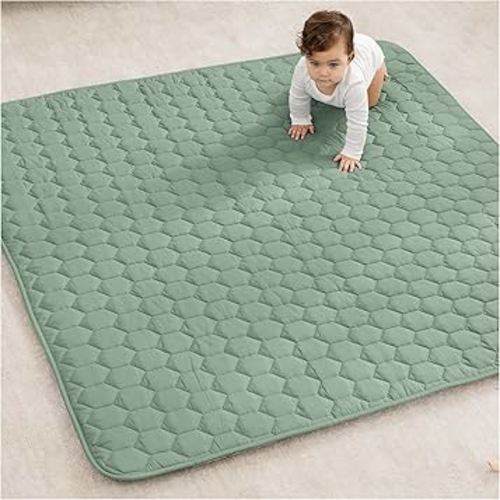 Comfy Cubs Square Kids Play Mat - 56 x 56 inches Soft Quilted Baby Floor Mat with Non-Slip Bottom - Plush Design for Toddlers' Playtime and Relaxation - Comfortable and Durable - Sage