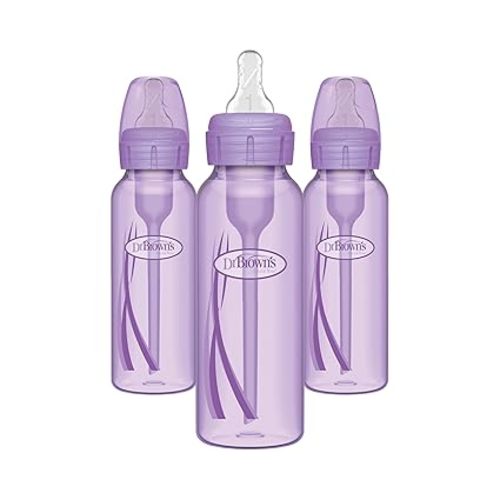 Dr. Brown’s Anti-Colic Options+ Narrow Baby Bottles, 0m+ Level 1 Nipple - Baby Bottle to Reduce Colic (3 Pack), Purple 8 oz