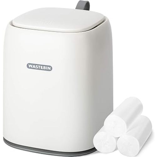 Mini Countertop Trash Can with 3 Rolls of Trash Bags, Waste Can with Press Type Lid, 1.5 L / 0.40 Gal Wastebasket Dispenser, Bin for Coffee Table, Bathroom Vanity Top (White)