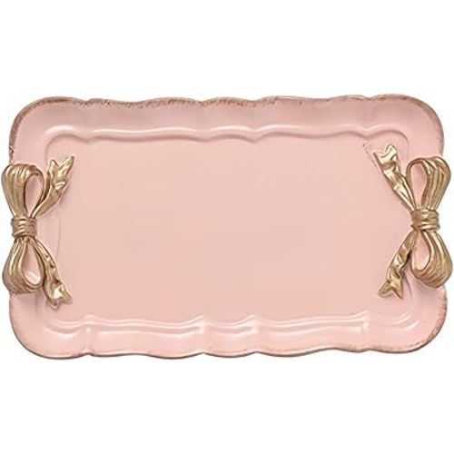 Gisela Adorable Bow-knot Trinket Dish Resin Jewelry Tray Perfect for Holding Small Jewelries, Necklaces, Earrings, Bracelets Decorative Plate (Pink Rectangle)
