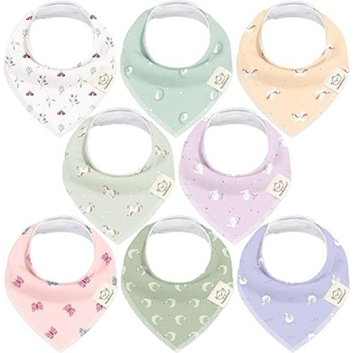 8-Pack Organic Baby Bandana Drool Bibs for Girls - Super Absorbent Baby Bibs for Baby Girls, Baby Boys, Soft Cotton Bandana Bibs, Baby Drool Bib, Teething Bibs for Infant, Toddler, Bib Girl (Lunaris)