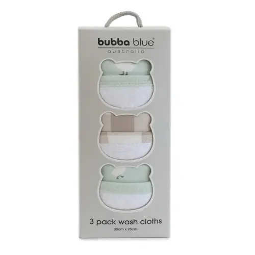 Bubba Blue 3 Pack Face Washers Provincial Olive/Taupe | Baby Bunting AU