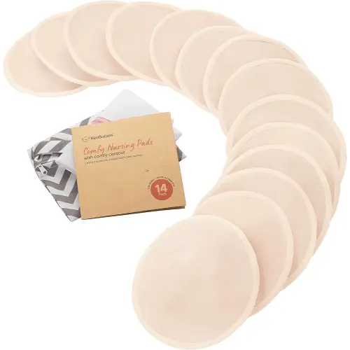 Organic Bamboo Viscose Nursing Pads - 14 Washable Breastfeeding Pads, Wash Bag, Reusable Breast Pads for Breastfeeding, Nipple Pads for Breastfeeding, Breastfeeding Essentials (Bare Beige, M 3.9")
