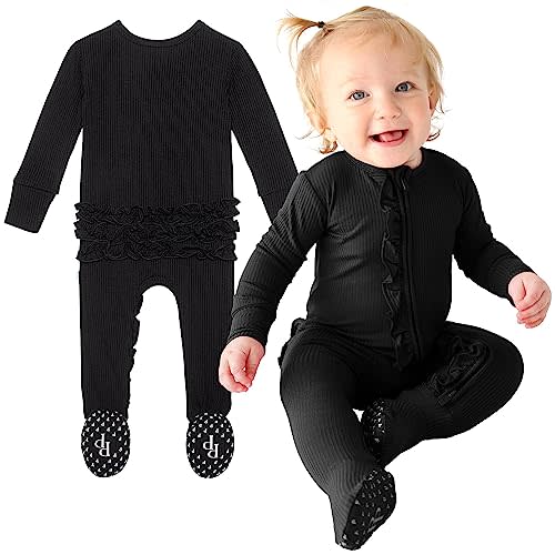 Posh Peanut Footie Pajamas for Baby Girls – Sleepers in Viscose from Bamboo with 2-Way Zipper & Ruffle Trim
