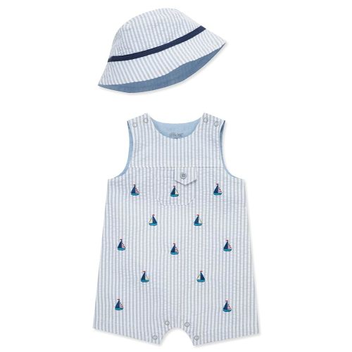 Little Me baby-boys 2-piece Seersucker Sunsuit Swim Essentials Playwear and Hat Set