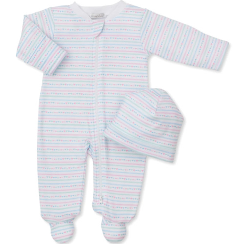 Kissy Kissy | Nighty Night Stripes Zip Footie & Hat Set | 6-9 Months