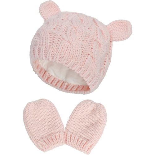 RAOEXI Unisex Baby Toddler Hat and Mitten Set Winter Knitted Thick Warm Beanie Cap Gloves for Infant Boys Girls