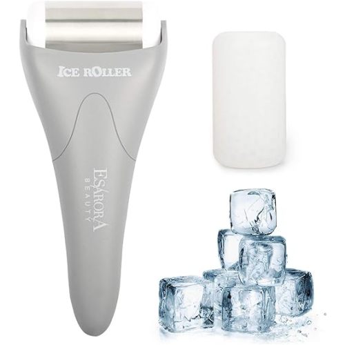 Ice Roller, ESARORA Ice Roller for Face & Eye, Puffiness, Migraine, Pain Relief and Minor Injury, Skin Care Products with 2 Roller (1 Plastic Roller & 1 Stainless Steel Roller)