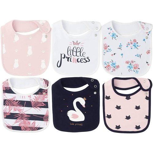 Maiwa 6 Pack Waterproof Cotton Baby Bibs for Girls Boys for Drooling Eating with Snaps