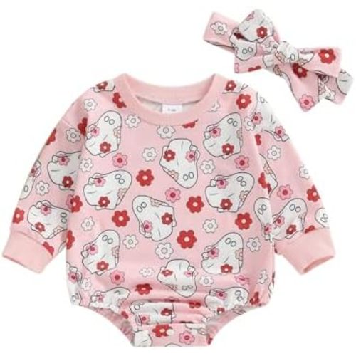 Eadrioss Newborn Baby Girl Halloween Outfit - Long Sleeve Crew Neck Pumpkin Romper Shirt Headband Fall Halloween Clothes