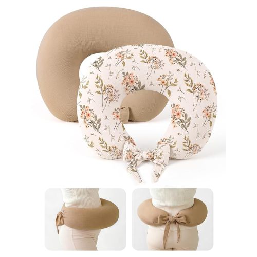 lulumoon Muslin Nursing Pillow Covers - 2-Pack Cotton Slipcovers for Breastfeeding Pillow - Extended Adjustable Strap for Secure Fit & Stable Support - Hidden Zipper Safety for Bottle-Feeding