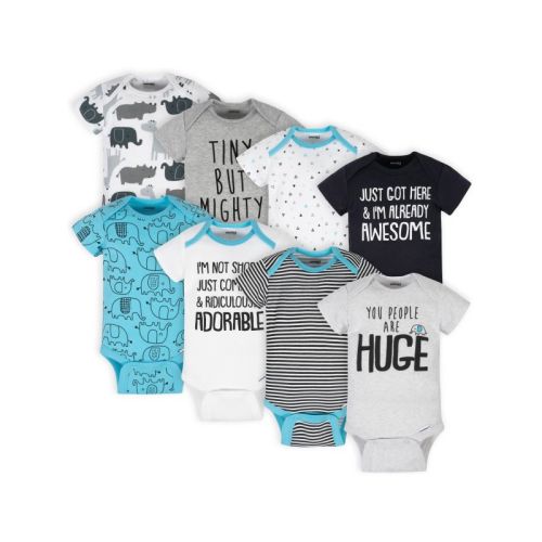 Onesies Brand Baby Boys' Short Sleeve Bodysuits, 8-pack, Elephant