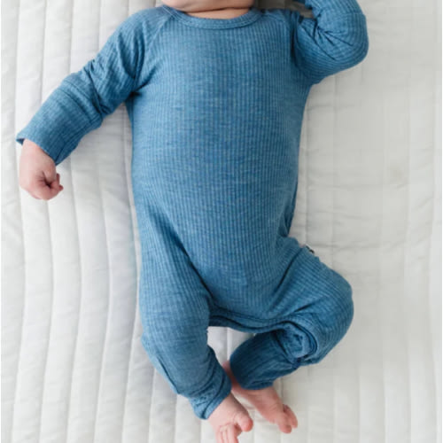 Heather Blue Ribbed Crescent Zippy - Little Sleepies