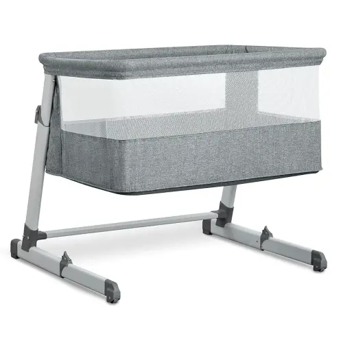 Simmons Kids Deluxe Bedside Bassinet | by The Bed Bassinet Features Breathable Mesh Sides for Airflow, Wheels & Adjustable Height, Grey Tweed