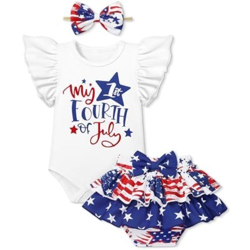 Baby Girl Clothes,Girl Summer Outfit Romper Sets Ruffle Short Sleeve Top+Shorts+ Bow Hairband 3Pcs Set