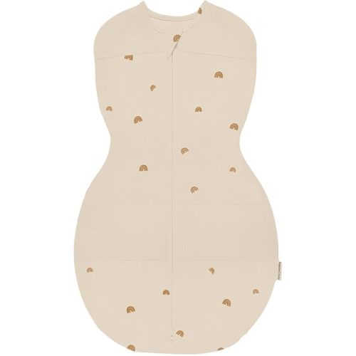 Happiest Baby Sleepea 5-Second Swaddle - 100% Organic Cotton Baby Swaddle Blanket - Doctor Designed Promotes Healthy Hip Development (Tan Rainbows, Small)