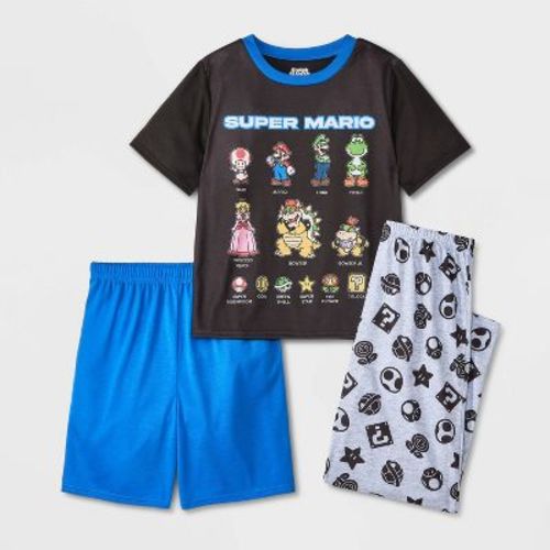 Boys' Super Mario 3pc Pajama Set - Black XS